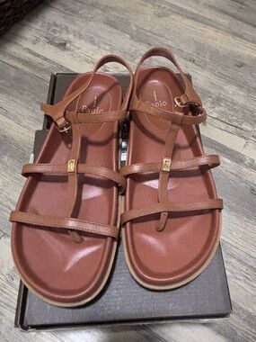 Paolo Tan Multi-Strap T-Bar Slingback Sandals